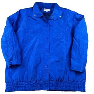 Vintage 80's Kristen Blake Windbreaker Jacket Men's XL Blue Mock Neck Pearl Snap